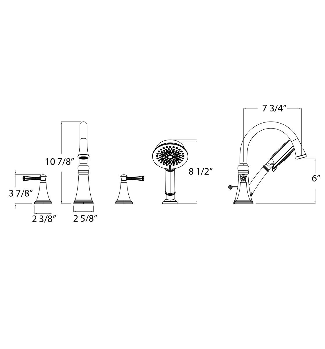 Huntington Brass Woodbury PVD Satin Brass Roman Tub Filler Faucet With Hand Shower