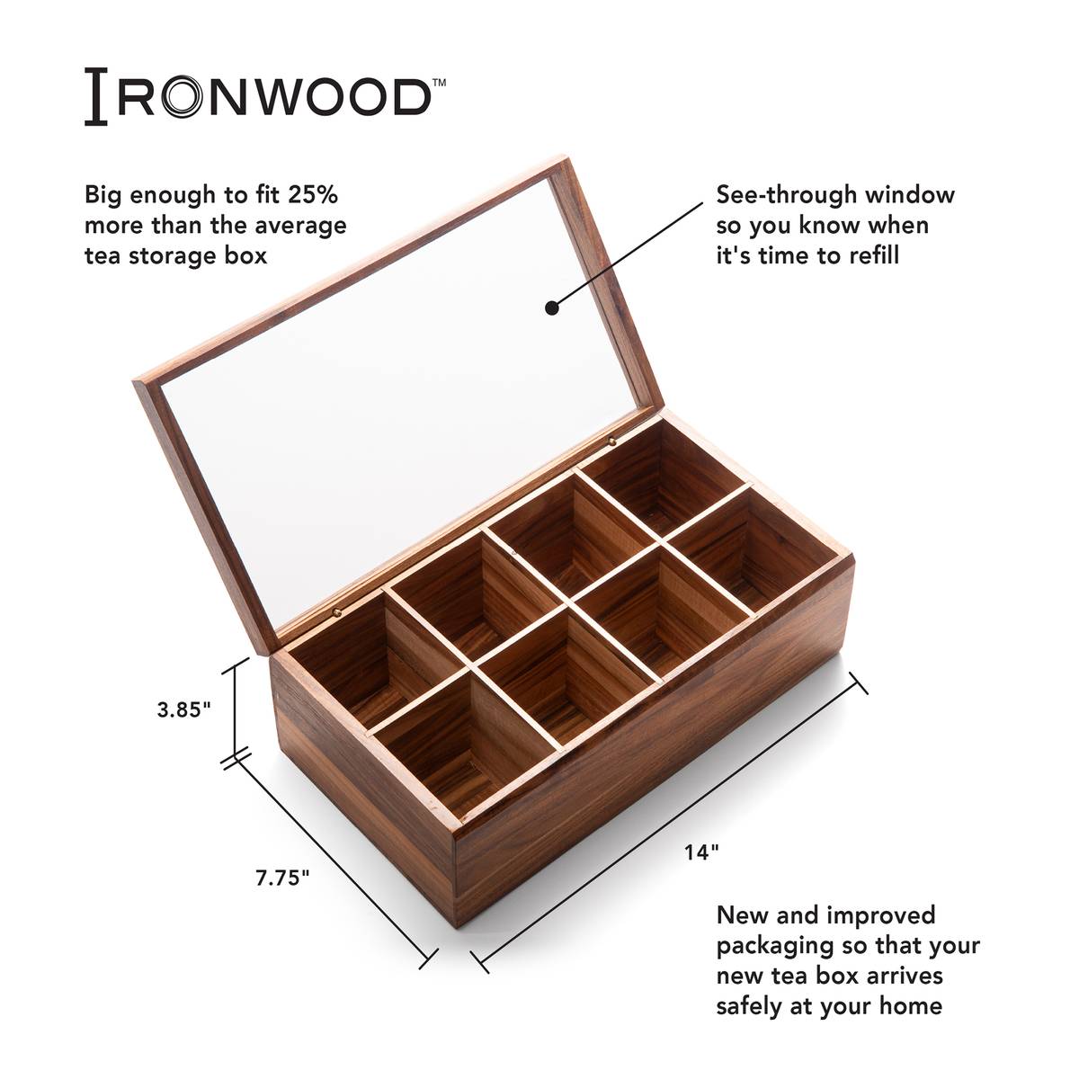 Ironwood Gourmet 14" Cornwall Tea Box With Acrylic Lid - (9 Pieces)