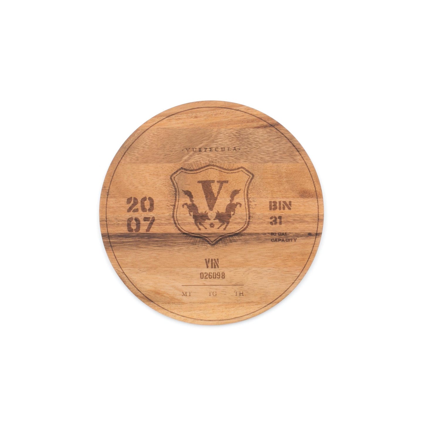 Ironwood Gourmet Acacia Wood 2007 Wine Barrel Engraving Circle Serving Board - (16 Pieces)