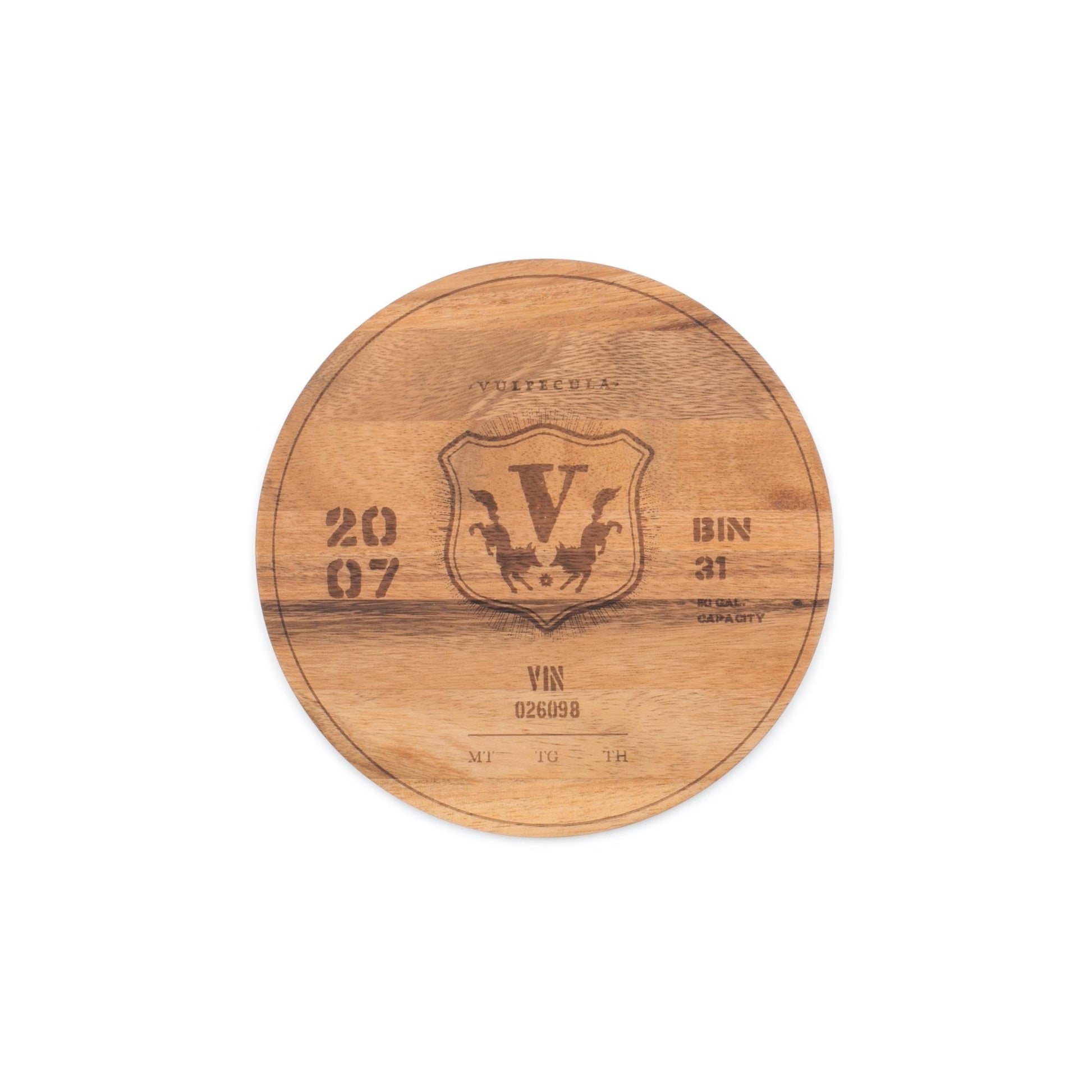 Ironwood Gourmet Acacia Wood 2007 Wine Barrel Engraving Circle Serving Board - (16 Pieces)