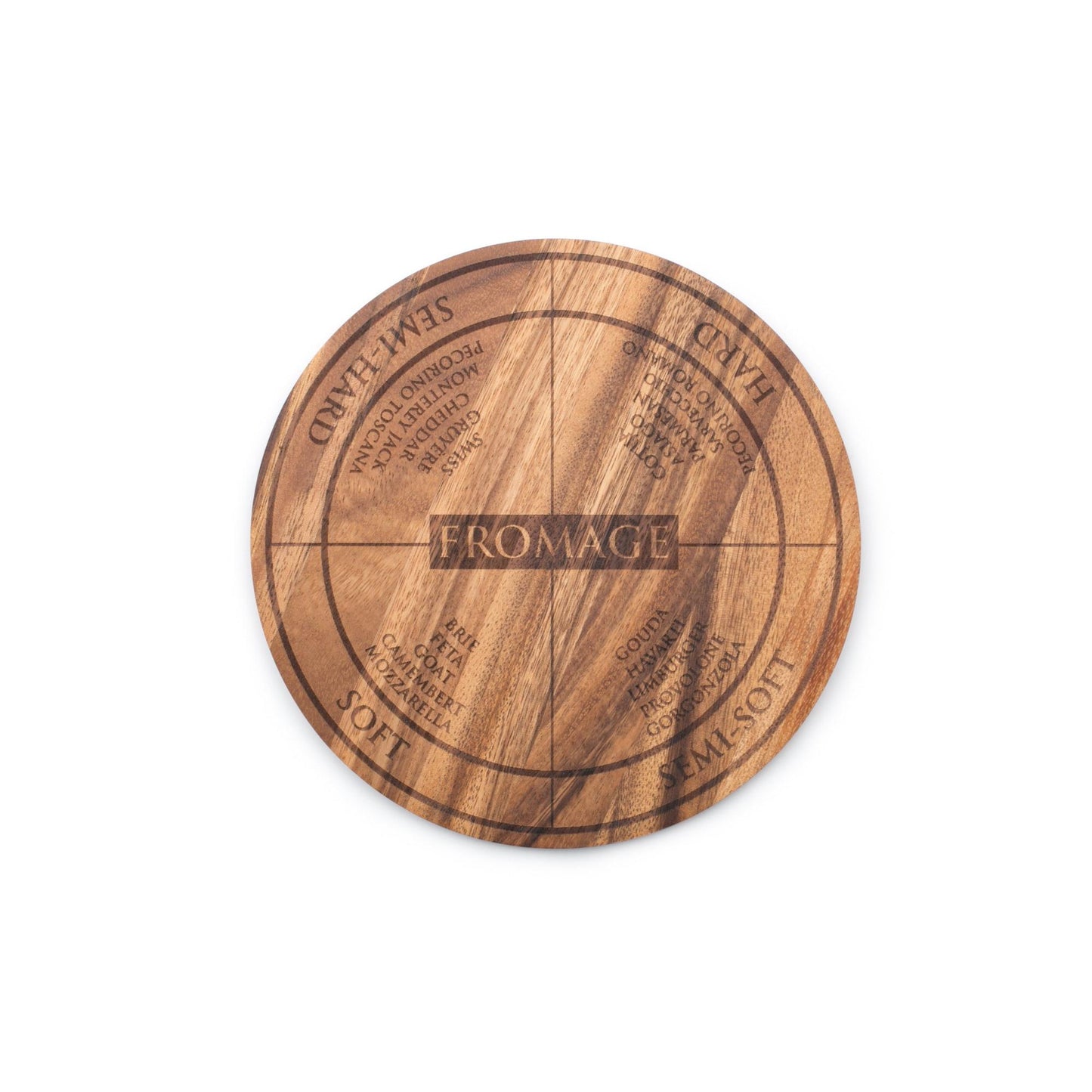 Ironwood Gourmet Acacia Wood Cheese Engraving Circle Serving Board - (16 Pieces)