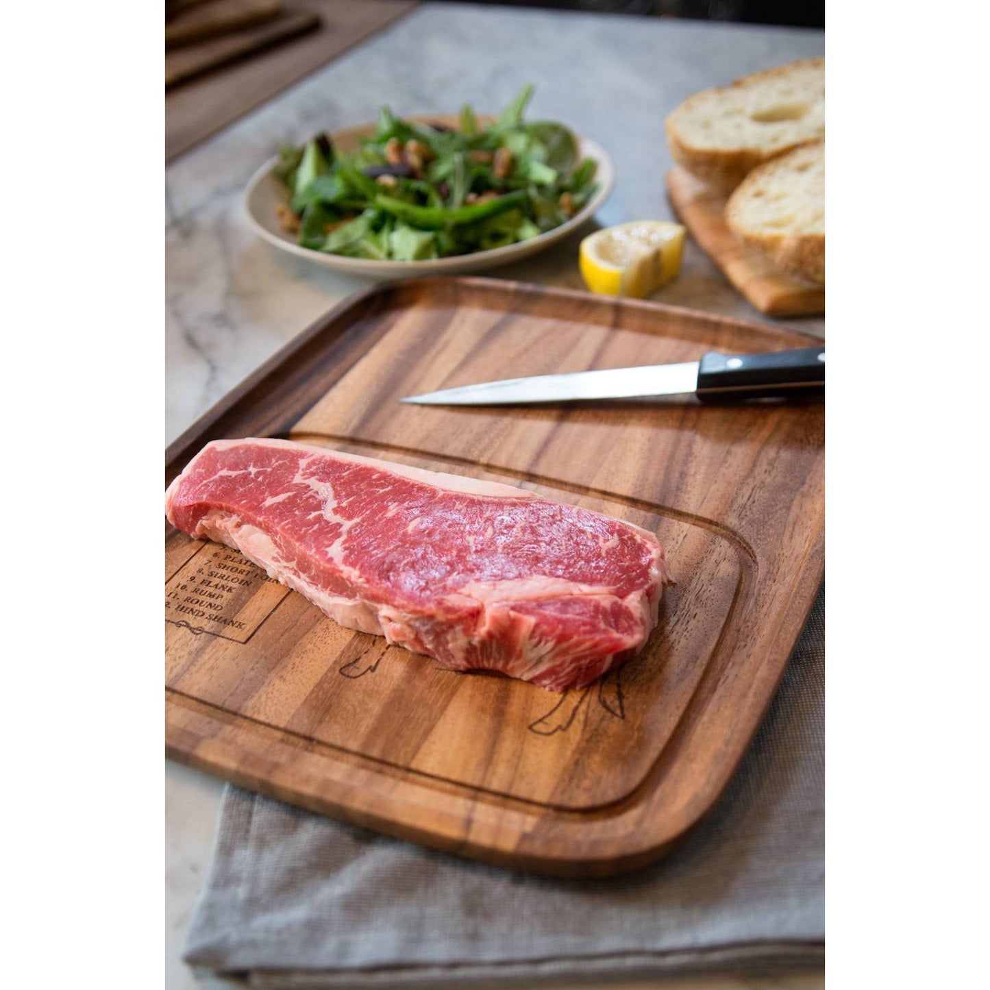 Ironwood Gourmet Acacia Wood Cow Engraving Steak Barbecue Plate - (12 Pieces)