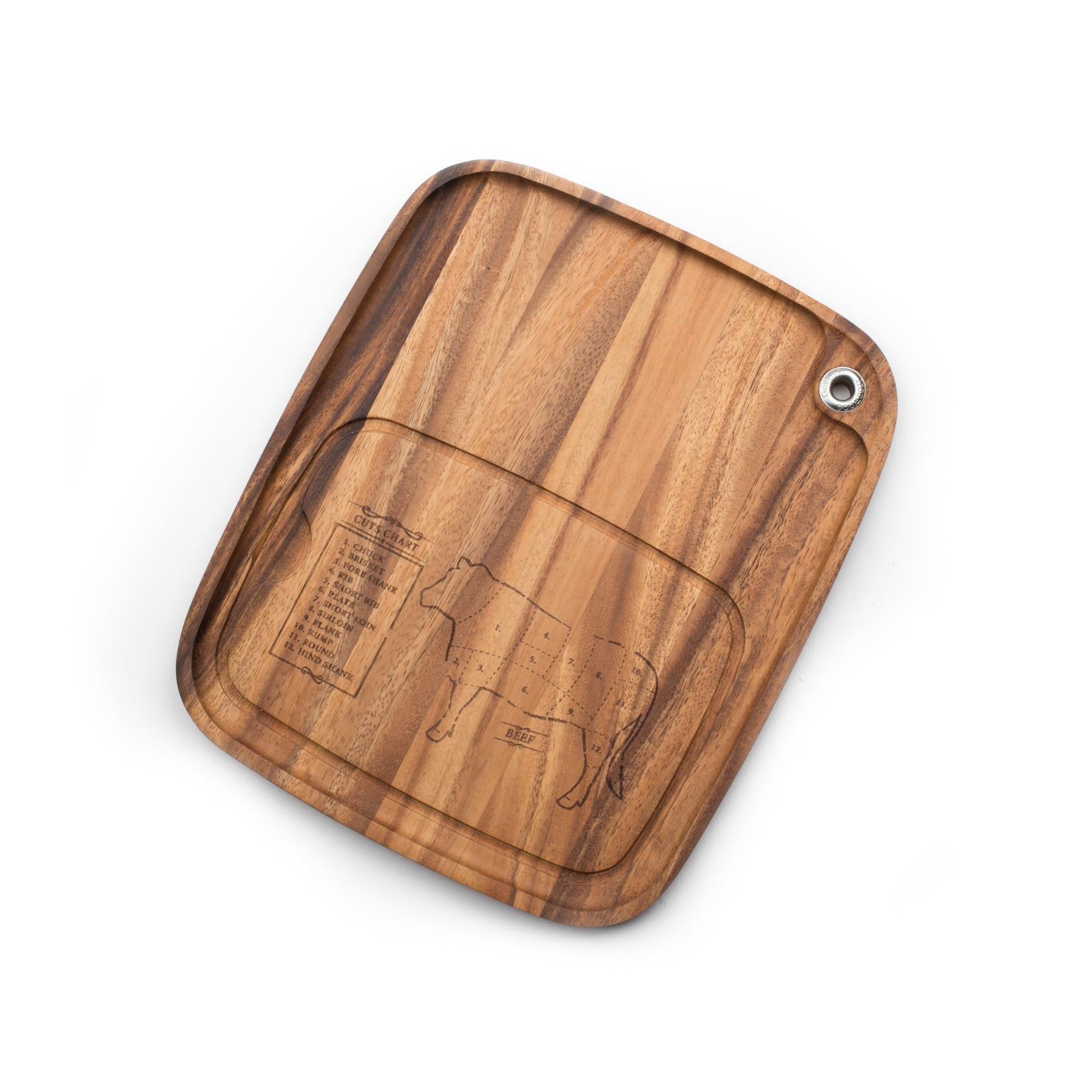 Ironwood Gourmet Acacia Wood Cow Engraving Steak Barbecue Plate - (12 Pieces)