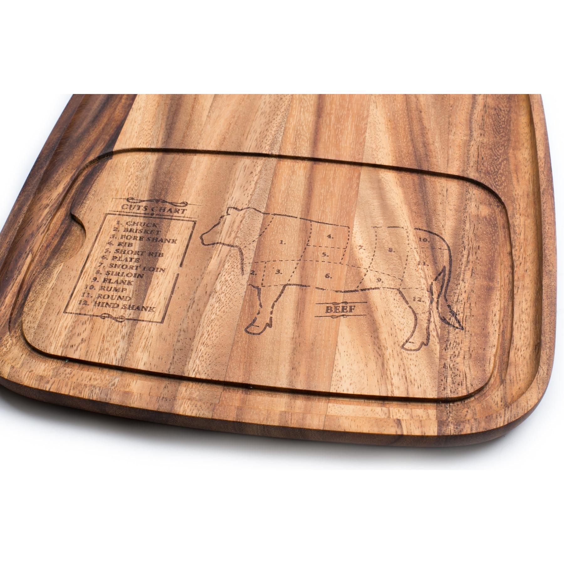 Ironwood Gourmet Acacia Wood Cow Engraving Steak Barbecue Plate - (12 Pieces)