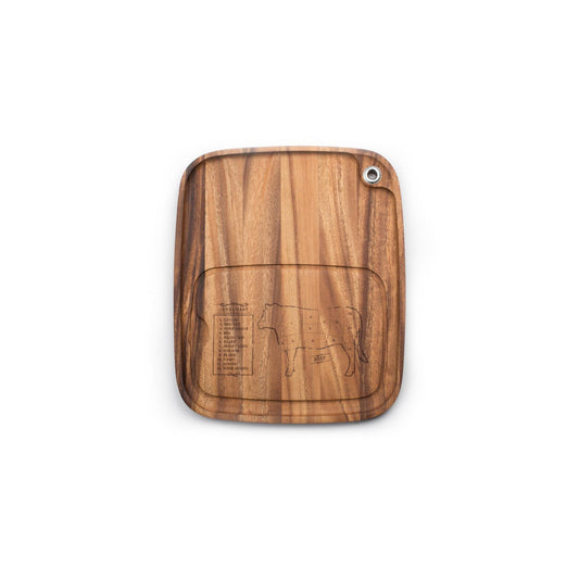 Ironwood Gourmet Acacia Wood Cow Engraving Steak Barbecue Plate - (12 Pieces)