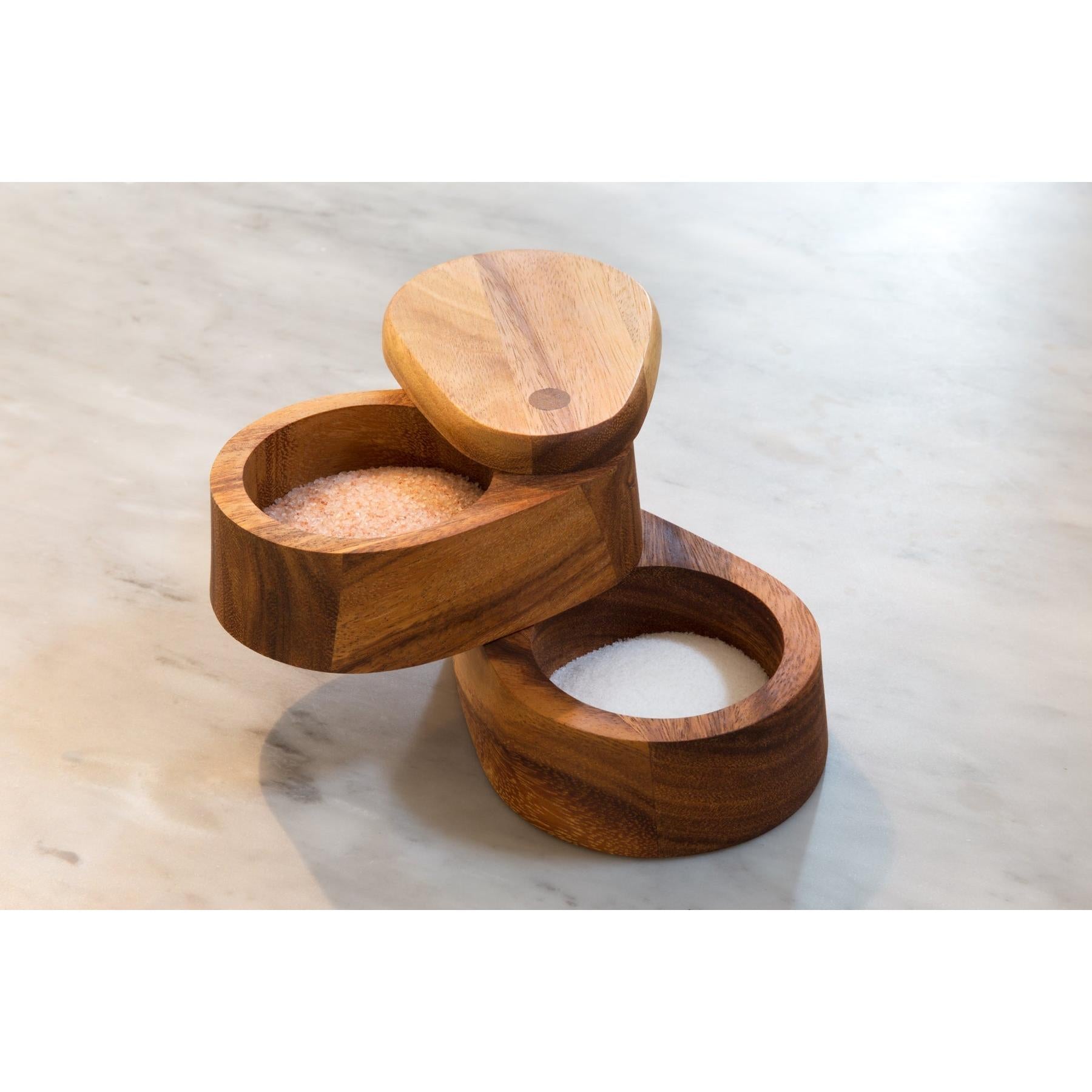Ironwood Gourmet Acacia Wood Double Layer Swivel Salt Box - (10 Pieces)