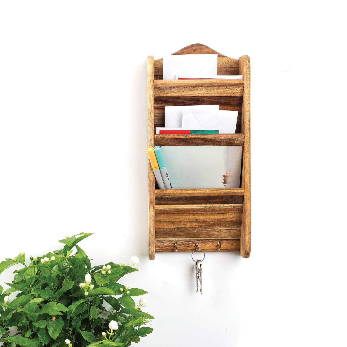 Ironwood Gourmet Acacia Wood Letter Rack and Key Organizer - (9 Pieces)