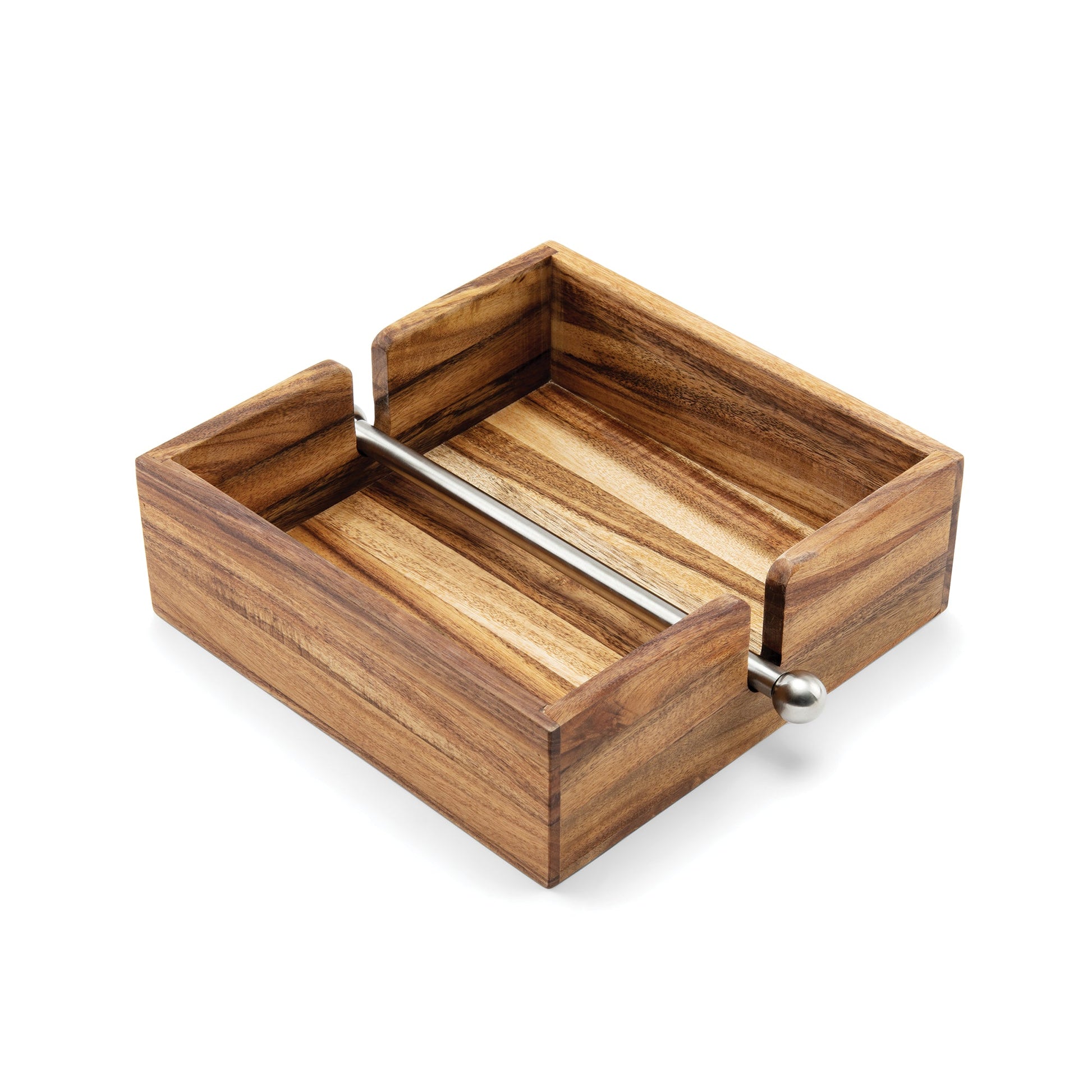 Ironwood Gourmet Acacia Wood Napkin Holder With Weighted Stainless Steel Center Bar - (20 Pieces)