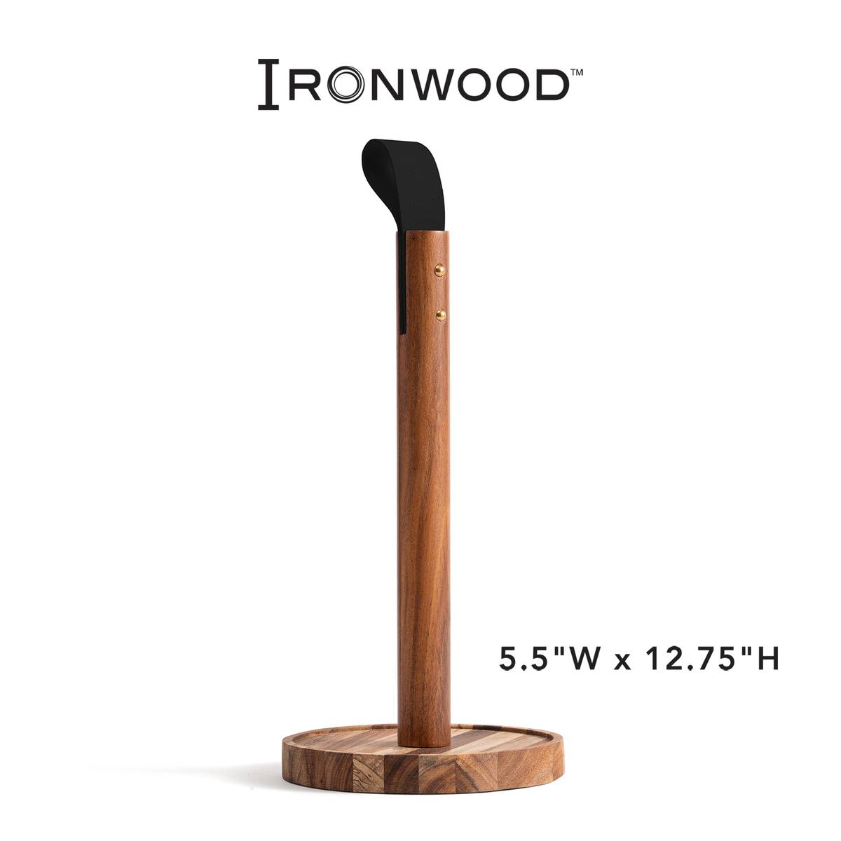 Ironwood Gourmet Acacia Wood Paper Towel Holder with Leather Handle - (18 Pieces)