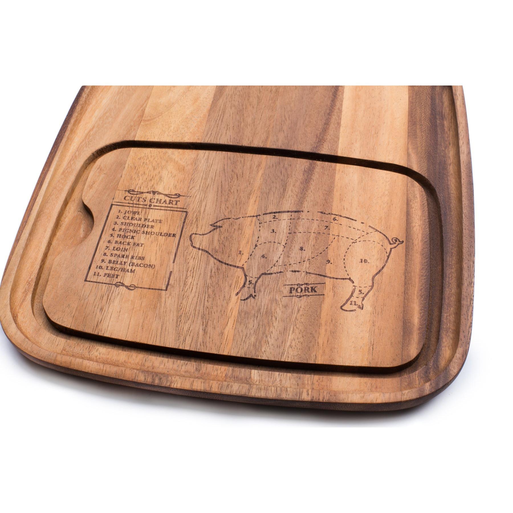 Ironwood Gourmet Acacia Wood Pig Engraving Steak Barbecue Plate - (12 Pieces)