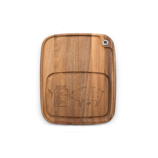 Ironwood Gourmet Acacia Wood Pig Engraving Steak Barbecue Plate - (12 Pieces)