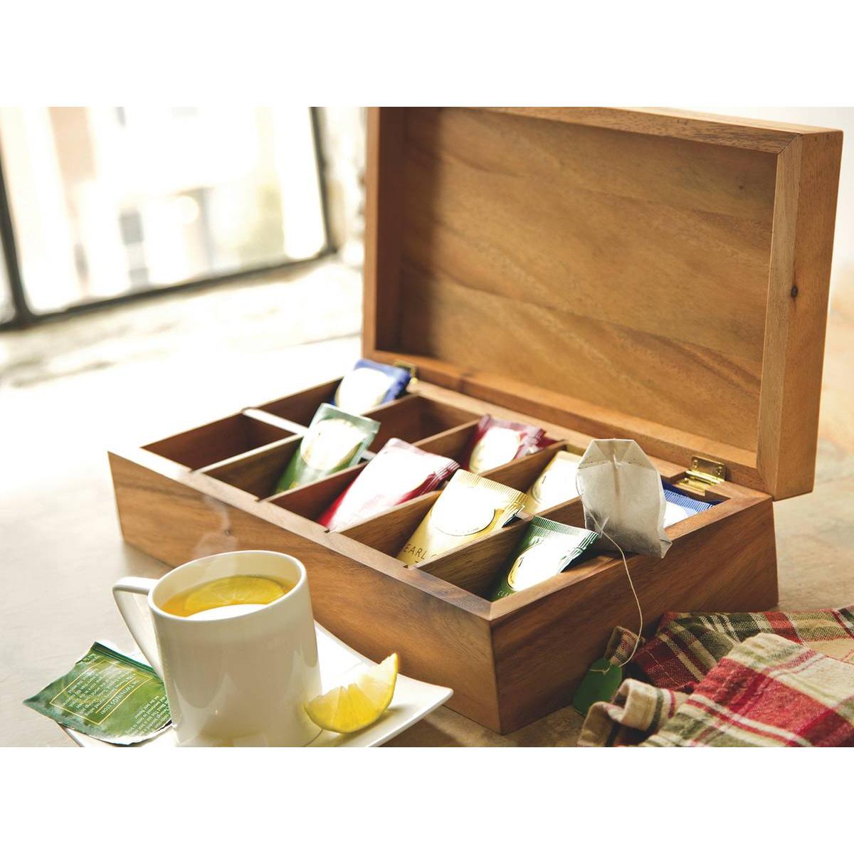 Ironwood Gourmet Acacia Wood Rectangular Tea Box - (6 Pieces)