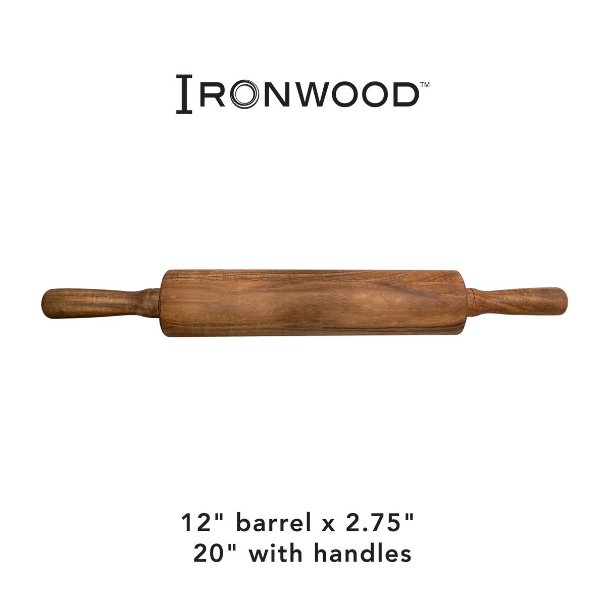 Ironwood Gourmet Acacia Wood Rolling Pin With Handles, 12" Barrel x 2.75" - (12 Pieces)