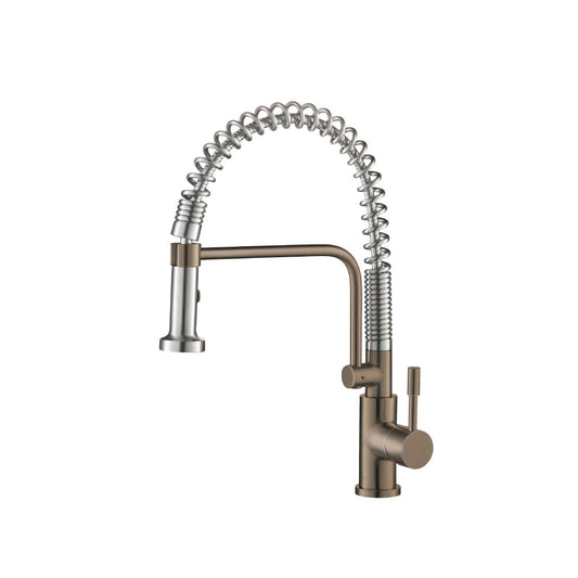 Isenberg Klassiker Caso 19" Single Hole Dark Tan Semi-Professional Stainless Steel Pull-Down Kitchen Faucet With Dual Function Sprayer