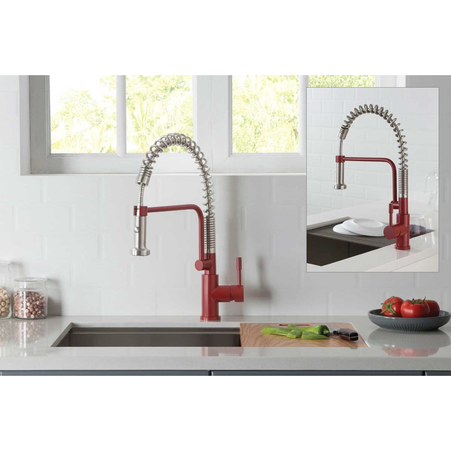 Isenberg Klassiker Caso 19" Single Hole Light Tan Semi-Professional Stainless Steel Pull-Down Kitchen Faucet With Dual Function Sprayer