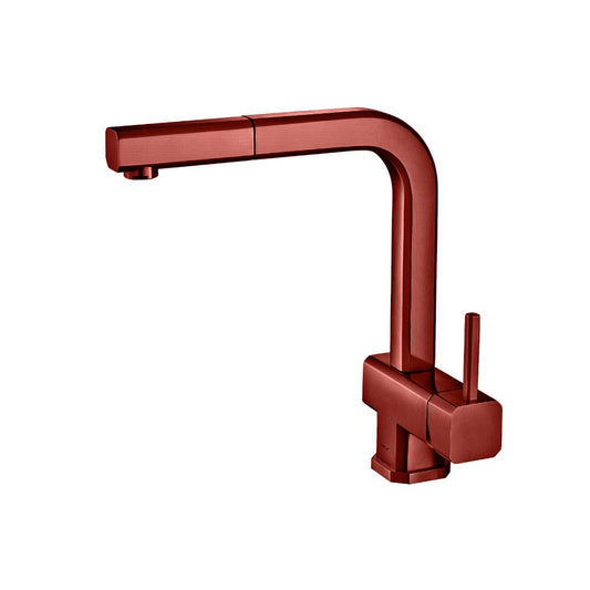 Isenberg Klassiker Cito 11" Single Hole Deep Red Stainless Steel Pull-Out Kitchen Faucet With Dual Function Sprayer