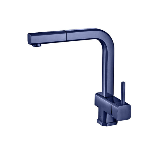 Isenberg Klassiker Cito 11" Single Hole Navy Blue Stainless Steel Pull-Out Kitchen Faucet With Dual Function Sprayer