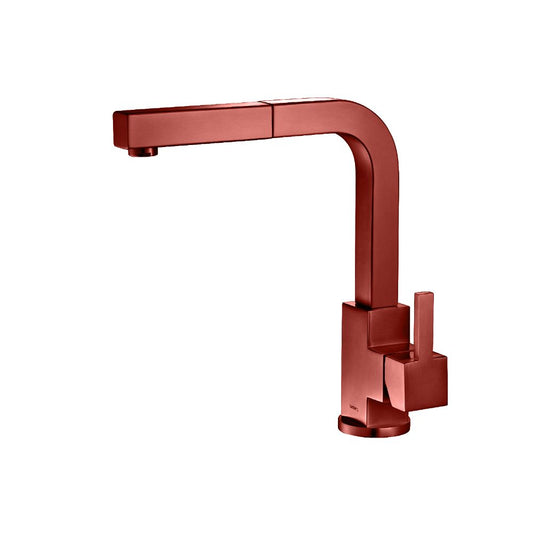 Isenberg Klassiker Deus 12" Single Hole Deep Red Stainless Steel Pull-Out Kitchen Faucet With Dual Function Sprayer