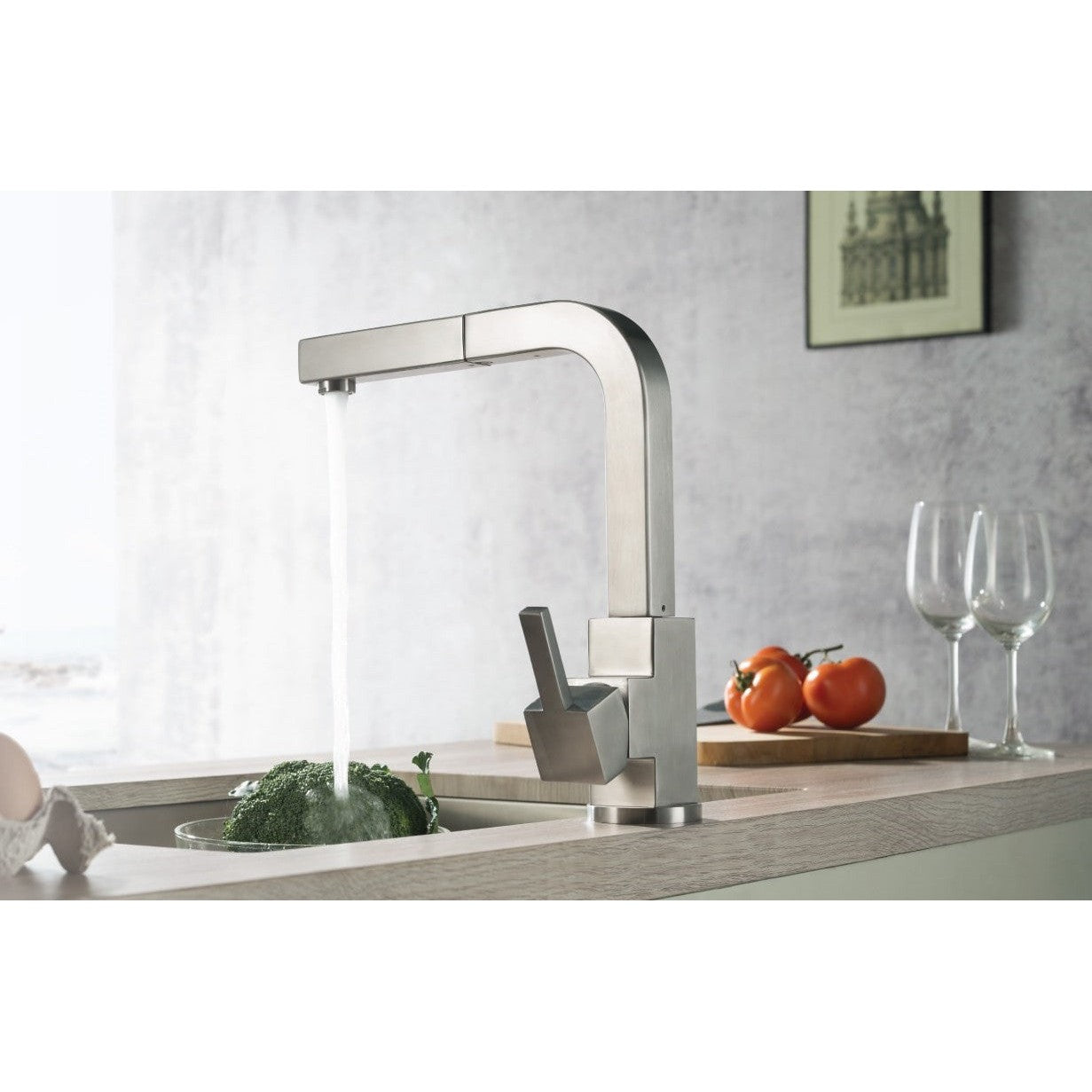 Isenberg Klassiker Deus 12" Single Hole Stainless Steel Pull-Out Kitchen Faucet With Dual Function Sprayer