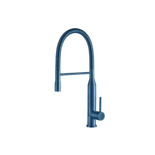 Isenberg Klassiker Glatt 21" Single Hole Blue Platinum Semi-Professional Stainless Steel Pull-Down Kitchen Faucet With Dual Function Sprayer