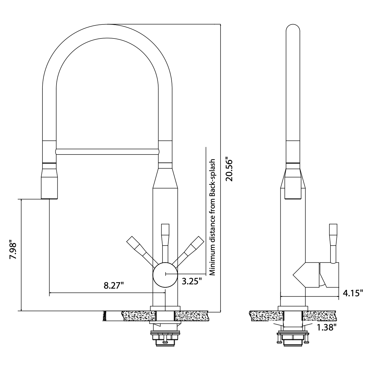 Isenberg Klassiker Glatt 21" Single Hole Dark Tan Semi-Professional Stainless Steel Pull-Down Kitchen Faucet With Dual Function Sprayer