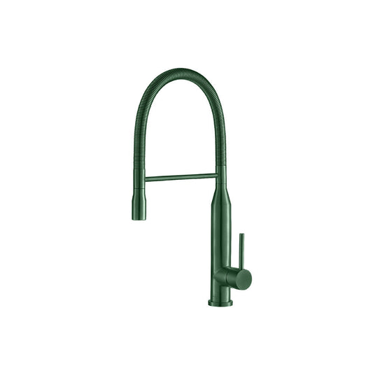 Isenberg Klassiker Glatt 21" Single Hole Leaf Green Semi-Professional Stainless Steel Pull-Down Kitchen Faucet With Dual Function Sprayer