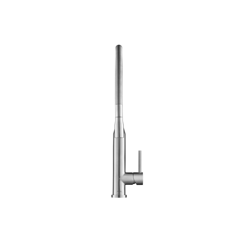 Isenberg Klassiker Glatt 21" Single Hole Light Tan Semi-Professional Stainless Steel Pull-Down Kitchen Faucet With Dual Function Sprayer