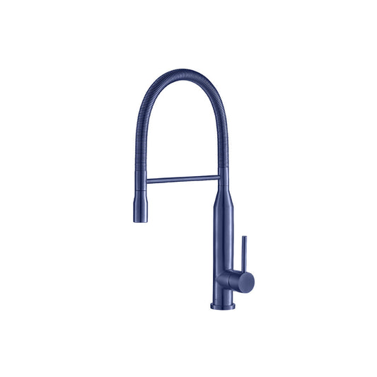 Isenberg Klassiker Glatt 21" Single Hole Navy Blue Semi-Professional Stainless Steel Pull-Down Kitchen Faucet With Dual Function Sprayer