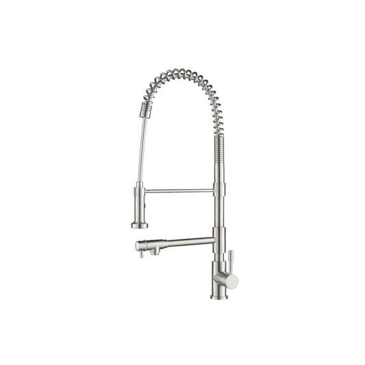 Isenberg Klassiker Professio-F 27" Single Hole Polished Steel Dual-Function Stainless Steel Pull-Down Kitchen Faucet With Pot Filler