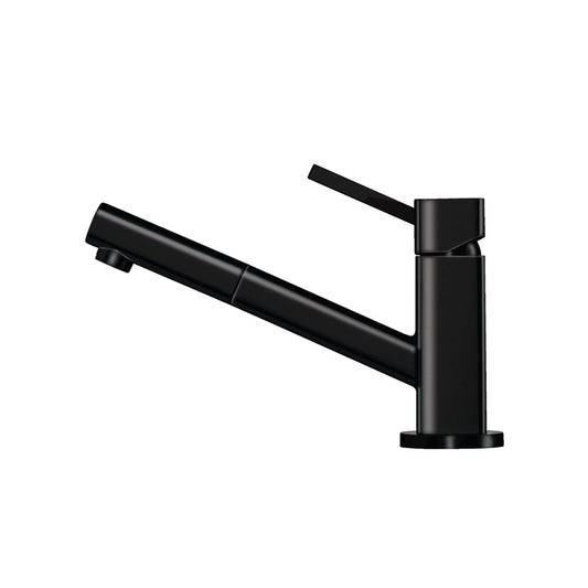 Isenberg Klassiker Smallie 7" Single Hole Gloss Black Stainless Steel Kitchen Faucet With Pull-Out Sprayer