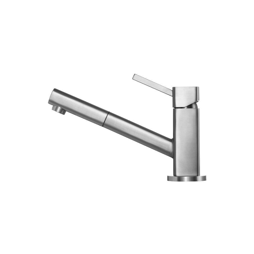Isenberg Klassiker Smallie 7" Single Hole Gloss White Stainless Steel Kitchen Faucet With Pull-Out Sprayer