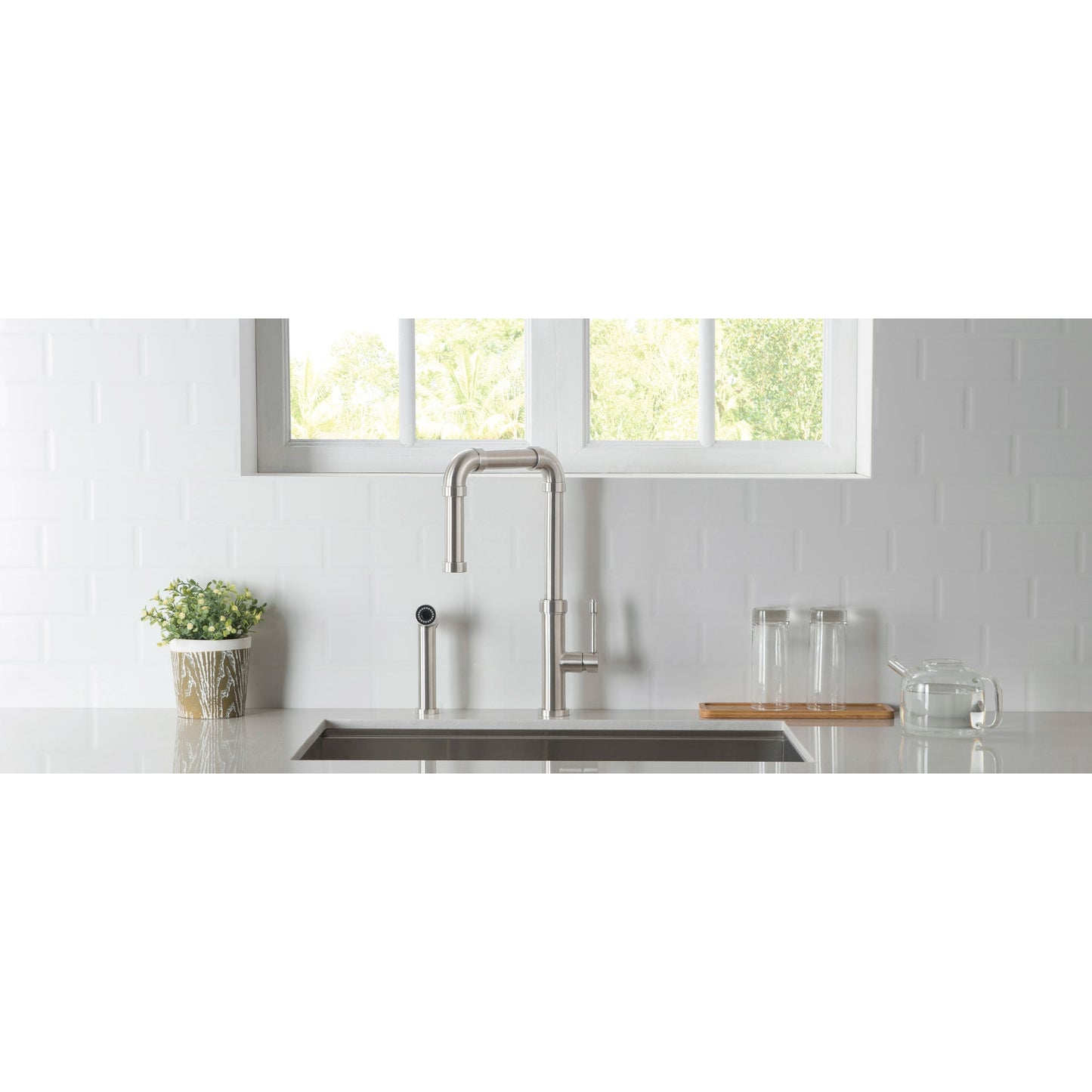 Isenberg Klassiker Tanz 16" Single Hole Stainless Steel Kitchen Faucet With Side Sprayer
