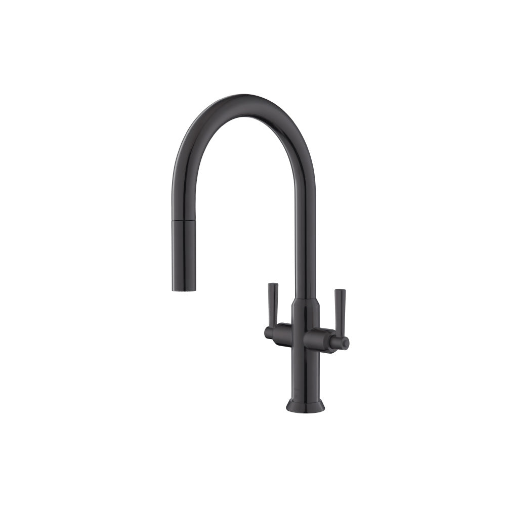 Isenberg Klassiker Velox 17" Single Hole Dark Gray Pull-Down Kitchen Faucet With Two Handle and Dual Function Sprayer