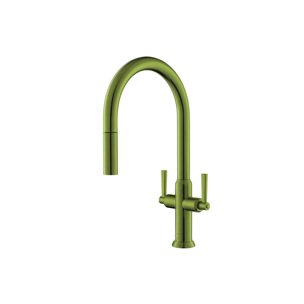 Isenberg Klassiker Velox 17" Single Hole Isenberg Green Pull-Down Kitchen Faucet With Two Handle and Dual Function Sprayer