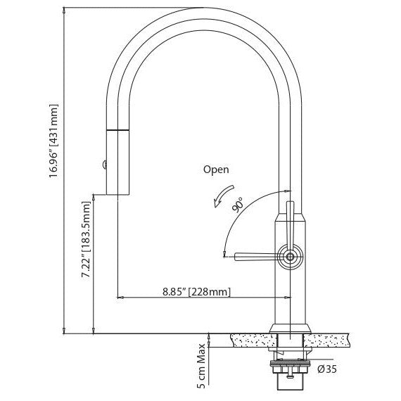 Isenberg Klassiker Velox 17" Single Hole Stainless Steel Pull-Down Kitchen Faucet With Two Handle and Dual Function Sprayer