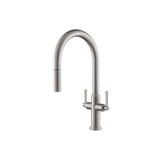 Isenberg Klassiker Velox 17" Single Hole Stainless Steel Pull-Down Kitchen Faucet With Two Handle and Dual Function Sprayer