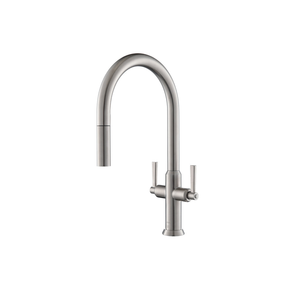 Isenberg Klassiker Velox 17" Single Hole Stainless Steel Pull-Down Kitchen Faucet With Two Handle and Dual Function Sprayer