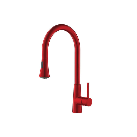 Isenberg Klassiker Zest 18" Single Hole Deep Red Stainless Steel Pull-Down Kitchen Faucet With Dual Function Sprayer