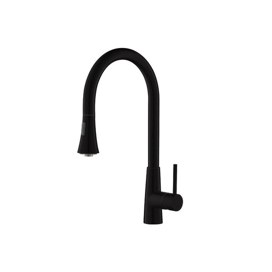 Isenberg Klassiker Zest 18" Single Hole Gloss Black Stainless Steel Pull-Down Kitchen Faucet With Dual Function Sprayer