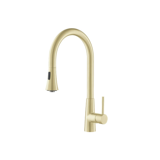 Isenberg Klassiker Zest 18" Single Hole Light Tan Stainless Steel Pull-Down Kitchen Faucet With Dual Function Sprayer