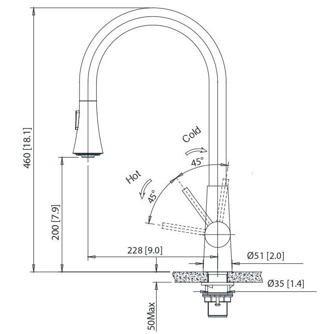 Isenberg Klassiker Zest 18" Single Hole Matte Black Stainless Steel Pull-Down Kitchen Faucet With Dual Function Sprayer