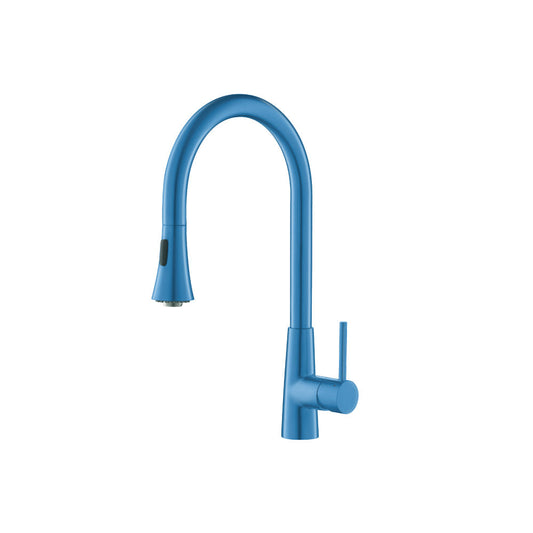 Isenberg Klassiker Zest 18" Single Hole Sky Blue Stainless Steel Pull-Down Kitchen Faucet With Dual Function Sprayer