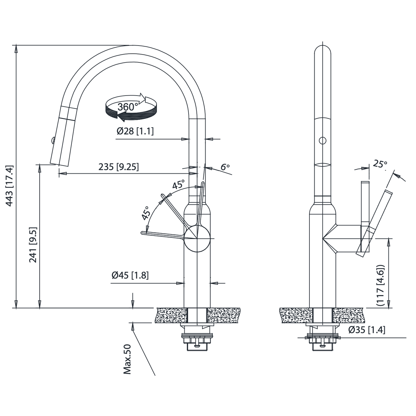 Isenberg Klassiker Ziel 17" Single Hole Dark Green Stainless Steel Pull-Down Kitchen Faucet With Dual Function Sprayer