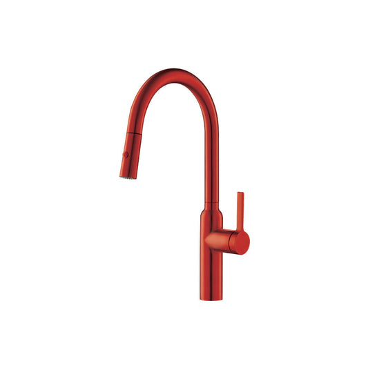 Isenberg Klassiker Ziel 17" Single Hole Deep Red Stainless Steel Pull-Down Kitchen Faucet With Dual Function Sprayer