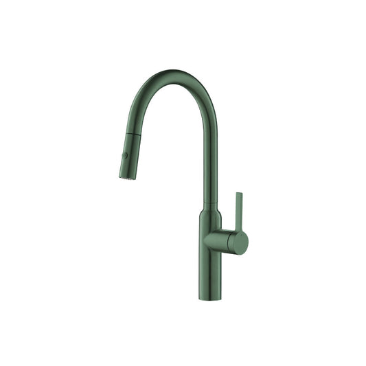 Isenberg Klassiker Ziel 17" Single Hole Leaf Green Stainless Steel Pull-Down Kitchen Faucet With Dual Function Sprayer