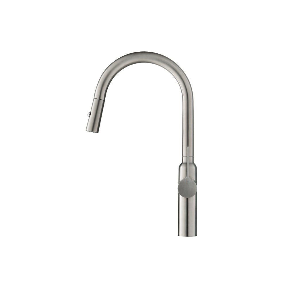 Isenberg Klassiker Ziel 17" Single Hole Polished Steel Stainless Steel Pull-Down Kitchen Faucet With Dual Function Sprayer