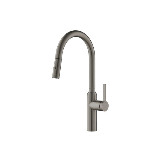 Isenberg Klassiker Ziel 17" Single Hole Steel Gray Stainless Steel Pull-Down Kitchen Faucet With Dual Function Sprayer
