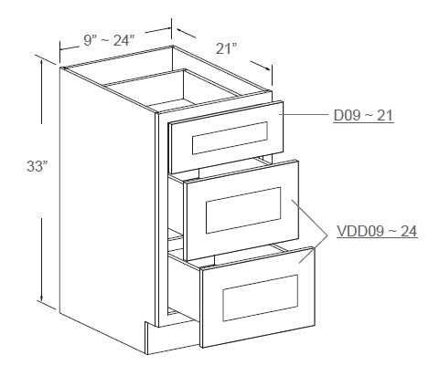 J&K Cabinetry 12" Vanity Drawer Base Cabinet (SVA12D)