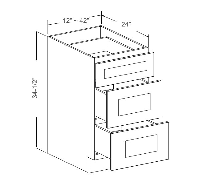 J&K Cabinetry 33" Base Cabinet With 3-Drawers (DB33-3)