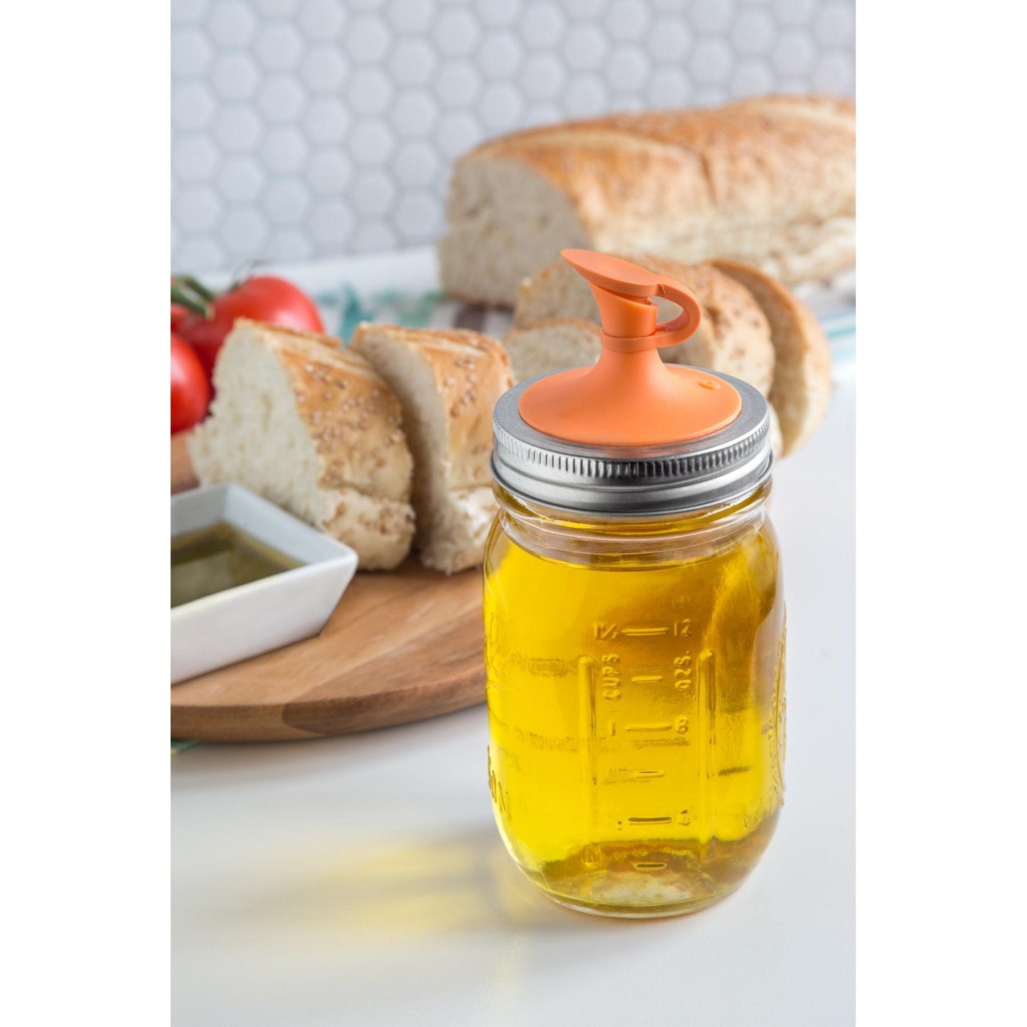 Jarware Oil Cruet Lid with No-Drip Spout for Regular-Mouth Mason Jars - Orange - (115 Pieces)